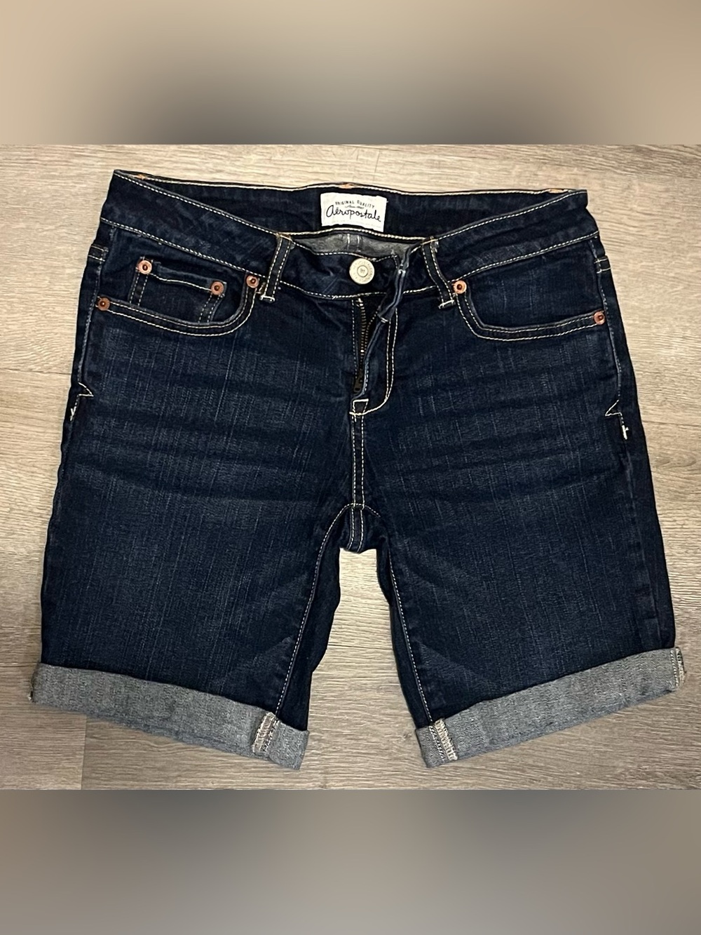 Aeropostale Aero Dark Denim Cuffed Jean Shorts, Sz 5/6